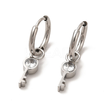Crystal Rhinestone Skeleton Key Dangle Hoop Earrings EJEW-P219-04P-1