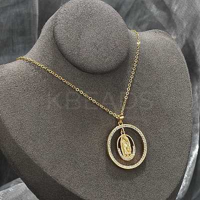Brass Micro Pave Clear Cubic Zirconia Ring Pendant Necklaces NJEW-P322-A03-G-1
