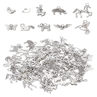 60Pcs 10 Styles Tibetan Style Gothic Alloy Pendants FIND-LP0002-14-1