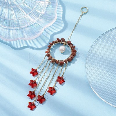 Glass Star Pendant Decorations HJEW-JM01247-05-1