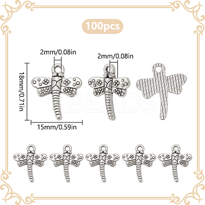 100Pcs Tibetan Style Dragonfly Alloy Pendants TIBEP-LP0001-06-1