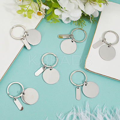 20Pcs 201 Stainless Steel Blank Pendant Keychain KEYC-SC0001-62D-1