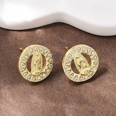 Brass Micro Pave Clear Cubic Zirconia Virgin Mary Stud Earrings EJEW-F400-23A-G-1