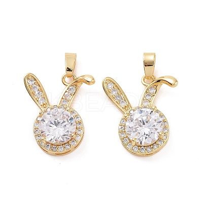Brass Micro Pave Clear Cubic Zirconia Pendants KK-E068-VC418-1