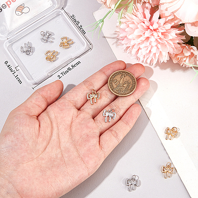 12Pcs 2 Colors Brass Micro Pave Cubic Zirconia Charms KK-BBC0014-18-1