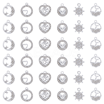 36Pcs 6 Style Alloy Rhinestone Charms ALRI-FH0001-18-1