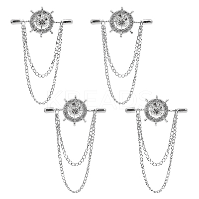 4Pcs Crystal Rhinestone Helm with Chains Tassel Lapel Pin JEWB-CA0001-38P-1