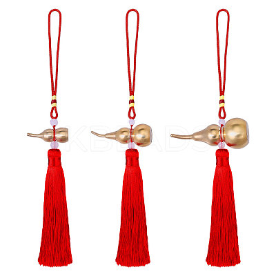 3Pcs 3 Styles Spring Festival Brass Gourd & Polyester Tassels Pendant Decorations HJEW-CA0001-71-1