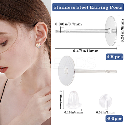 1600Pcs 2 Styles  304 Stainless Steel Flat Round Blank Peg Stud Earring Findings FIND-BBC0003-53A-1