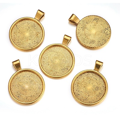 Flat Round Alloy Pendant Cabochon Settings PALLOY-A15654-AG-NF-1