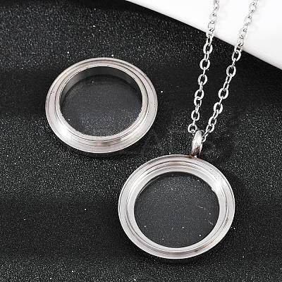 304 Stainless Steel Visible Flat Round Locket Pendant Pet Urn Ashes Necklaces LS-NJEW-S455-08P-1