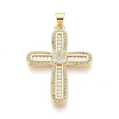 Brass Micro Pave Clear Cubic Zirconia Pendants KK-N268-91G-1