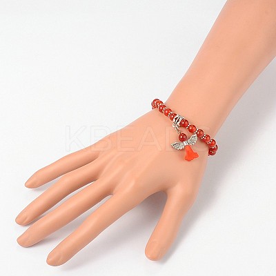 Trendy Natural Carnelian(Dyed & Heated) Beaded Acrylic Charm Bracelets BJEW-JB01792-01-1