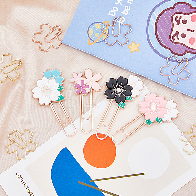 4Pcs Sakura Alloy Enamel & Iron Paper Clips IFIN-FH0001-70-1