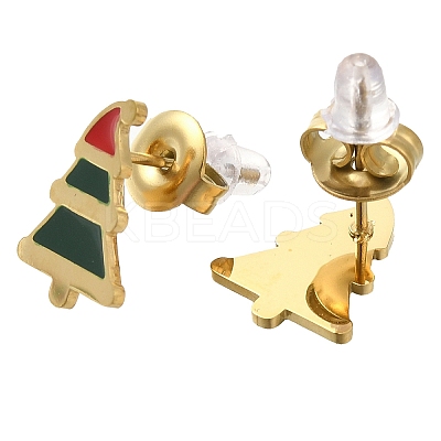 Ion Plating(IP) 304 Stainless Steel Enamel Stud Earrings EJEW-I316-03G-05-1