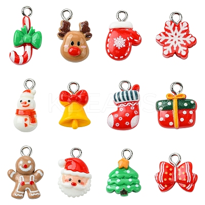 24Pcs 12 Styles Christmas Theme Opaque Resin Pendants RESI-FS0001-86B-1