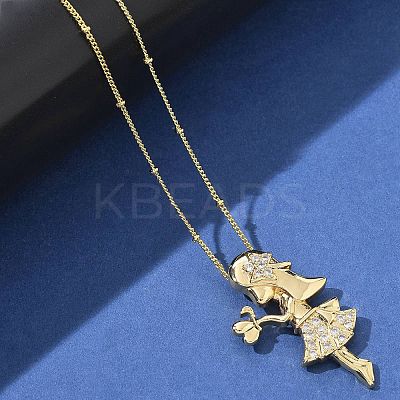 Brass Micro Pave Clear Cubic Zirconia Pendant Necklaces LS-NJEW-M084-01G-02-1
