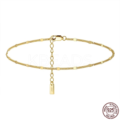 925 Sterling Silver Curb Chain Anklet with Rectangle Charm AJEW-F162-001G-1