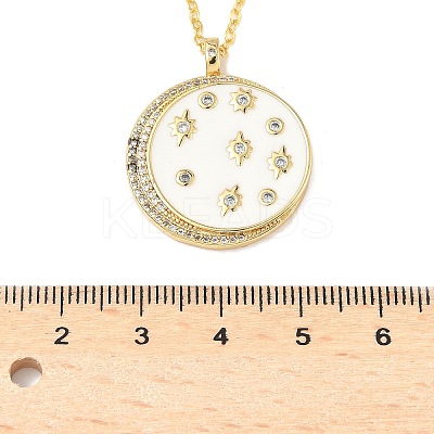 Brass Micro Pave Clear Cubic Zirconia Enamel Flat Round Moon Pendant Necklaces for Women NJEW-S449-03C-G-1