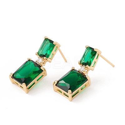 Real 18K Gold Plated Cubic Zirconia Rectangle Dangle Stud Earrings KK-E005-16G-1