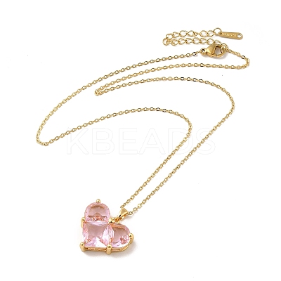 Pink Cubic Zirconia Pendant Necklace NJEW-H161-01A-1