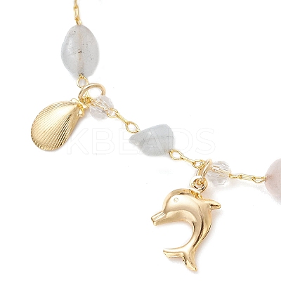4Pcs Natural Morganite & Amethyst & Green Agate & Labradorite Link Bracelets for Women BJEW-JB12116-1
