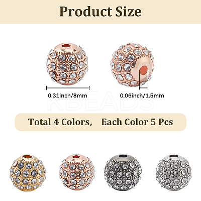 20Pcs 4 Colors Alloy Rhinestone Beads FIND-PA0001-20-1