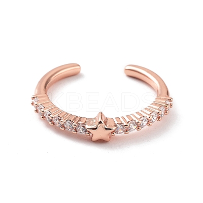 Star Rack Plating Brass Micro Pave Clear Cubic Zirconia Open Rings RJEW-D020-11RG-1