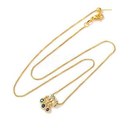 Brass Pave Colorful Cubic Zirconia Pendant Box Chain Adjustable Slider Necklaces NJEW-D348-03D-G-1