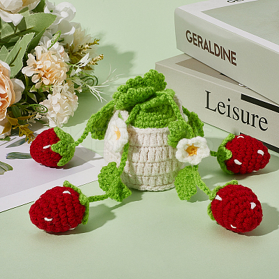 Strawberry Basket Woolen Yarn Pendant Decorations AJEW-WH20006-240B-1