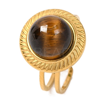 Round Natural Tiger Eye Finger Rings RJEW-Q822-33G-02-1