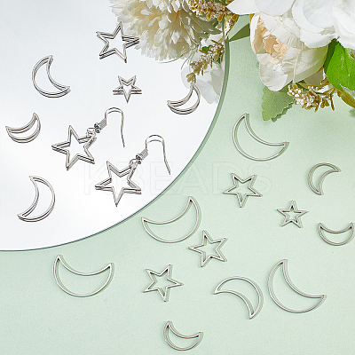 DIY 304 Stainless Steel Moon & Star Dangle Earrings Making Kit DIY-DR0001-38-1
