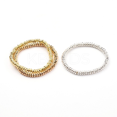 3Pcs 3 Colors Electroplate Non-magnetic Synthetic Hematite Beads Stretch Bracelets Sets BJEW-JB05930-1