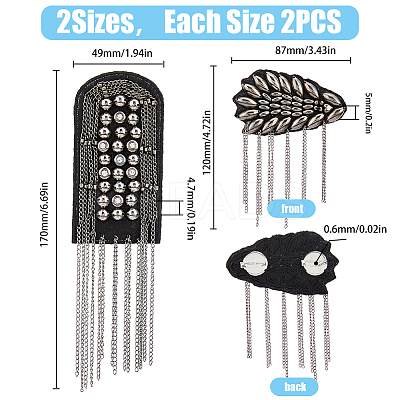 4Pcs 2 Style Iron Felt Fashion Tassel Epaulette FIND-FH0008-08-1