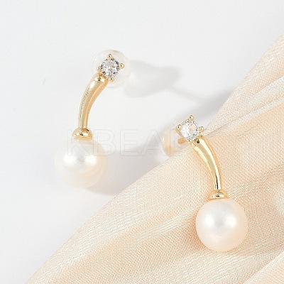 Round Brass Clear Cubic Zirconia Stud Earrings KK-D301-17G-1