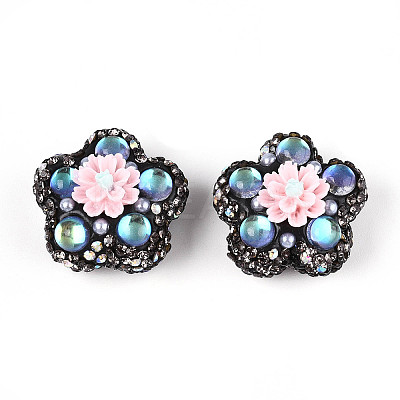 Flower Shape Polymer Clay Rhinestone Beads CLAY-U023-01H-1