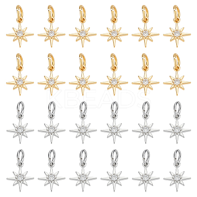 24Pcs 2 Colors Brass Cubic Zirconia Pendants PALLOY-BC00005-1
