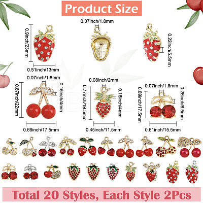 40Pcs 20 Styles  Strawberry & Cherry Alloy Pendants FIND-SC0019-91-1