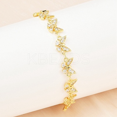 Brass Micro Pave Clear Cubic Zirconia Link Chain Bracelets for Women BJEW-A090-10D-G-1