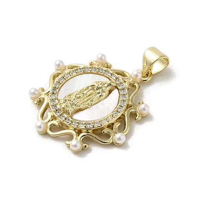 Brass Pave Shell Pendants KK-I708-16A-G-1