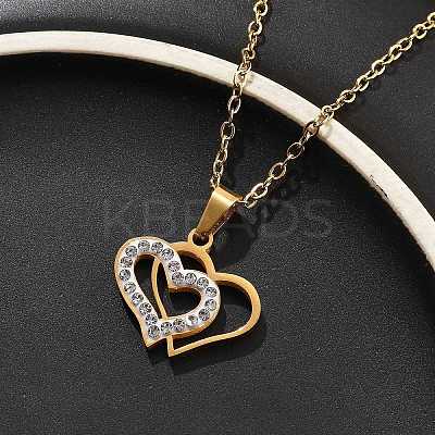 304 Stainless Steel Crystal Rhinestone Heart Pendant Cable Chain Necklaces for Women LS-NJEW-Z056-01B-G-1