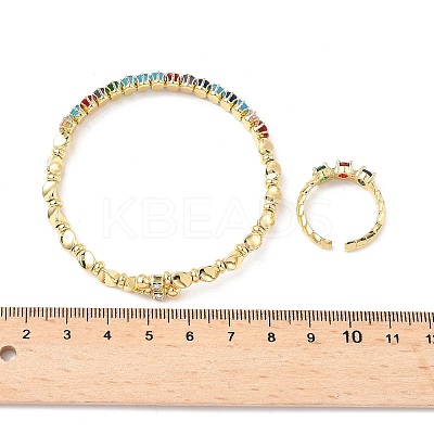 Oval Brass Micro Pave Cubic Zirconia Cuff Bangles & Rings Sets for Women SJEW-R002-06G-07-1