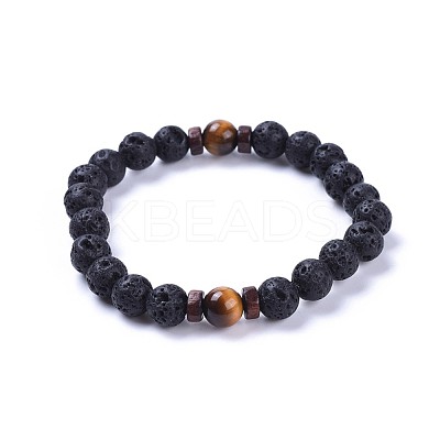 Natural Lava Rock Bead Stretch Bracelets BJEW-JB04296-1