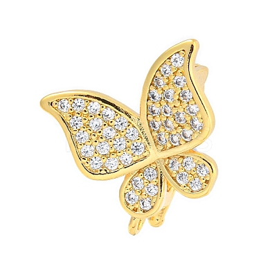 Rack Plating Brass Micro Pave Clear Cubic Zirconia Twister Clasps KK-B093-28G-1