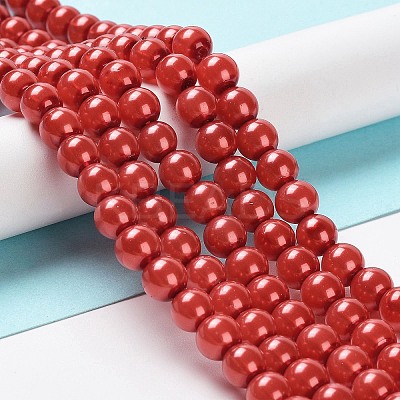 Baking Paint Pearlized Glass Pearl Round Bead Strands HY-XCP0001-13C-1