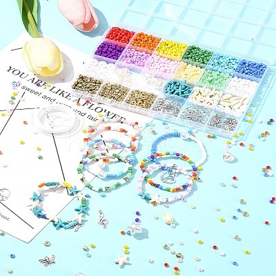 DIY Ocean Beach Theme Glass Seed Beaded Stretch Jewelry Set Kits DIY-FS0006-90-1