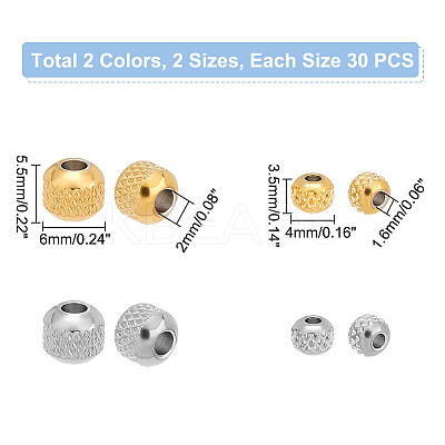 120Pcs 4 Styles 201 Stainless Steel Beads STAS-UN0043-33-1