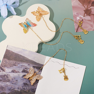 3Pcs Butterfly Acrylic & Alloy Musical Note Guitar Charm Bookmark AJEW-TA00045-1
