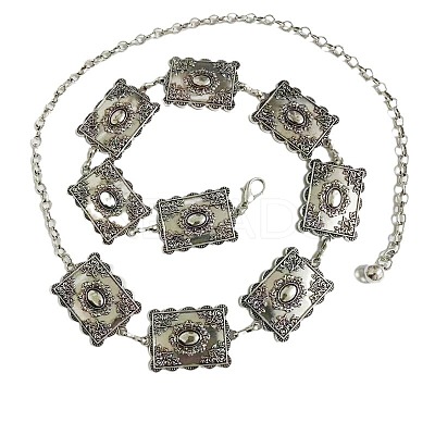 Tibetan Style Alloy Rectangle Link Chain Waist Belly Chains for Women FS-WG1BBEA-02-1