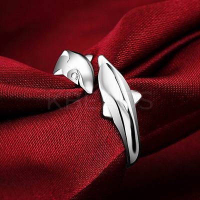Simple Fashion Style Brass Dolphin Lover Cuff Rings RJEW-EE0002-003P-B-1